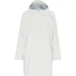 Kari Traa Thea Cape lang regnanorak til kvinder i lys beige med farvede trykknapper og gule snører, set forfra