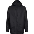 Rains Jacket kort regnjakke i sort med hætte, snøre og skrå lommeklapper, set forfra