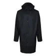 Rains Long Jacket lang regnfrakke i sort med hætte og trykknapper hele vejen ned, set forfra