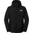 The North Face Antora regnjakke til mænd i sort med fast hætte og hvidt logo, set forfra
