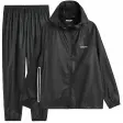 Sort Tretorn Packable Rainbreaker regnsæt med hættejakke og bukser med elastik i taljen, liggende side om side